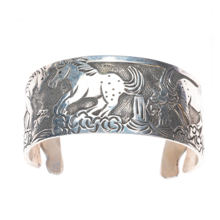 7.2" Lloyd Becenti Navajo sterling silver horses cuff bracelet interior design