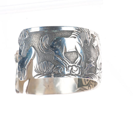 7.2" Lloyd Becenti Navajo sterling silver horses cuff bracelet interior design