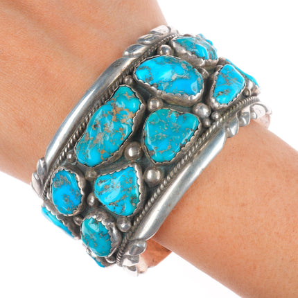 7.1" large Eugene & Yvonne Mahooty Zuni Cuff bracelet turquoise nuggets