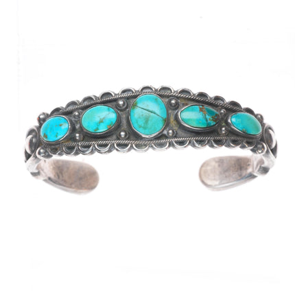 6.5" 1930's Navajo Ingot silver row cuff bracelet with ornate accents
