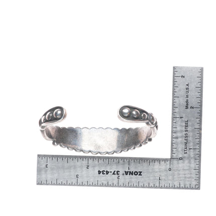 6.5" 1930's Navajo Ingot silver row cuff bracelet with ornate accents
