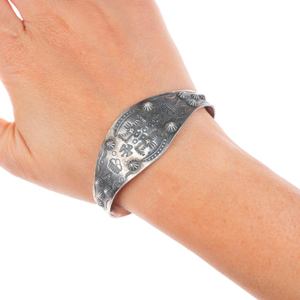 6.5" 1930's-40's Fred Harvey thunderbird/clouds sterling silver cuff bracelet