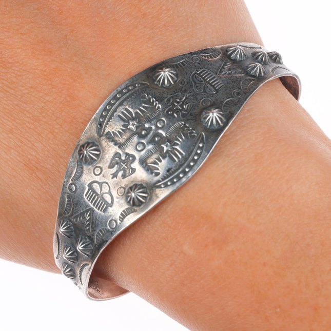 6.5" 1930's-40's Fred Harvey thunderbird/clouds sterling silver cuff bracelet