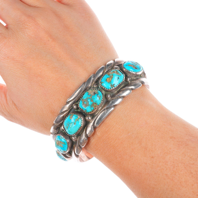 7" large Eugene & Yvonne Mahooty Zuni Cuff bracelet turquoise nuggets