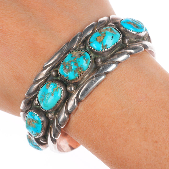7" large Eugene & Yvonne Mahooty Zuni Cuff bracelet turquoise nuggets