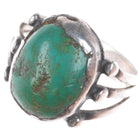 Antique Navajo ingot silver ring with green turquoise