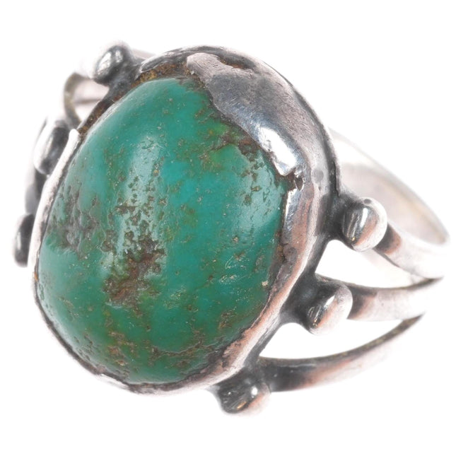 Antique Navajo ingot silver ring with green turquoise