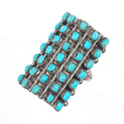 sz7 Vintage Zuni sterling silver square cut snake eye turquoise cluster row ring