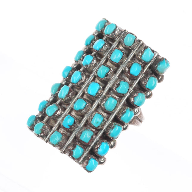 sz7 Vintage Zuni sterling silver square cut snake eye turquoise cluster row ring