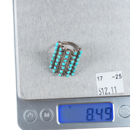 sz7 Vintage Zuni sterling silver square cut snake eye turquoise cluster row ring
