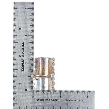 sz7 Vintage Zuni sterling silver square cut snake eye turquoise cluster row ring