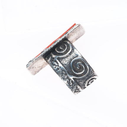 sz7 Steve Wikviya LaRance Hopi tufa cast sterling silver multi-stone inlay ring