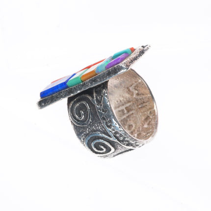 sz7 Steve Wikviya LaRance Hopi tufa cast sterling silver multi-stone inlay ring