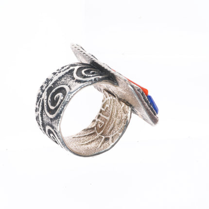 sz7 Steve Wikviya LaRance Hopi tufa cast sterling silver multi-stone inlay ring