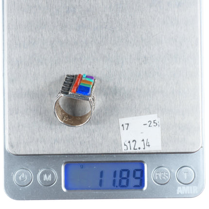 sz7 Steve Wikviya LaRance Hopi tufa cast sterling silver multi-stone inlay ring