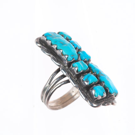 sz7.5 Alvina Quam Zuni sterling silver long turquoise cluster ring