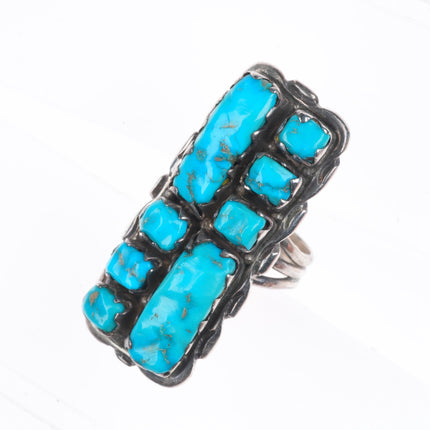 sz7.5 Alvina Quam Zuni sterling silver long turquoise cluster ring