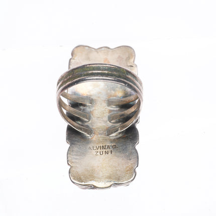 sz7.5 Alvina Quam Zuni sterling silver long turquoise cluster ring