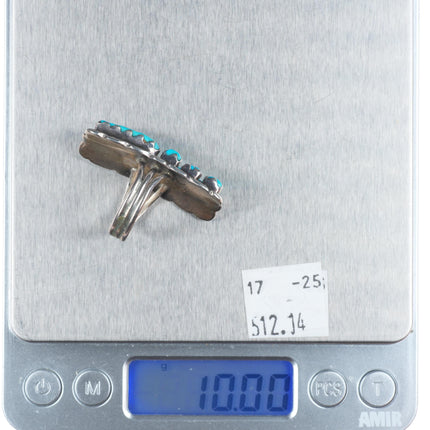 sz7.5 Alvina Quam Zuni sterling silver long turquoise cluster ring