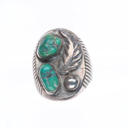 sz10 Vintage Navajo sterling silver men's ring with green turquoise