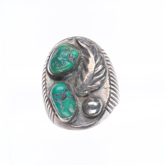 sz10 Vintage Navajo sterling silver men's ring with green turquoise