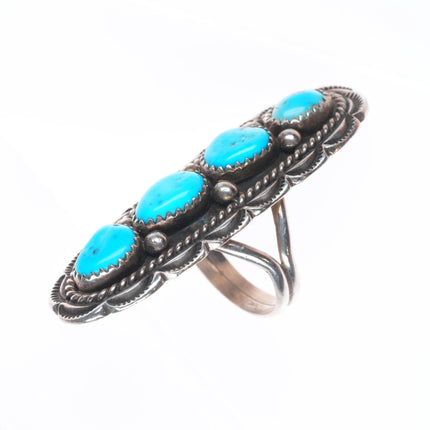 sz7.5 Etsitty Navajo sterling silver turquoise row long ring