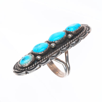 sz7.5 Etsitty Navajo sterling silver turquoise row long ring