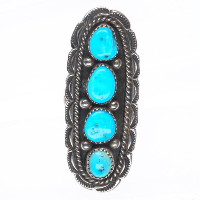 sz7.5 Etsitty Navajo sterling silver turquoise row long ring