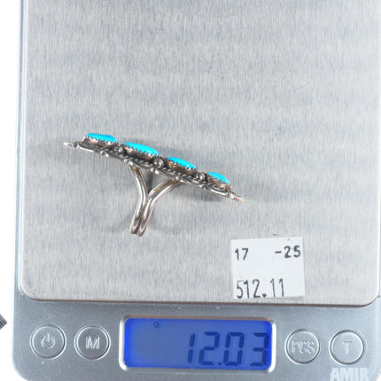 sz7.5 Etsitty Navajo sterling silver turquoise row long ring