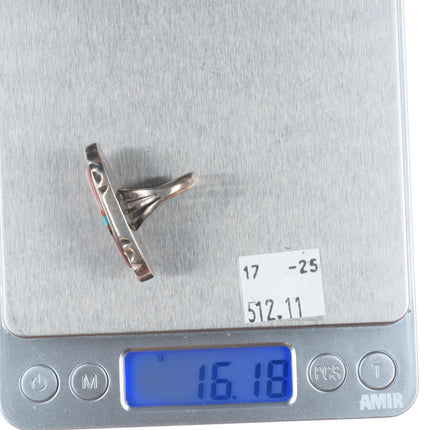 sz7.5 Vintage southwestern/Navajo sterling silver shell/turquoise inlay ring