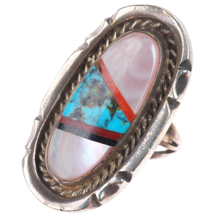 sz7.5 Vintage southwestern/Navajo sterling silver shell/turquoise inlay ring
