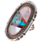 sz7.5 Vintage southwestern/Navajo sterling silver shell/turquoise inlay ring