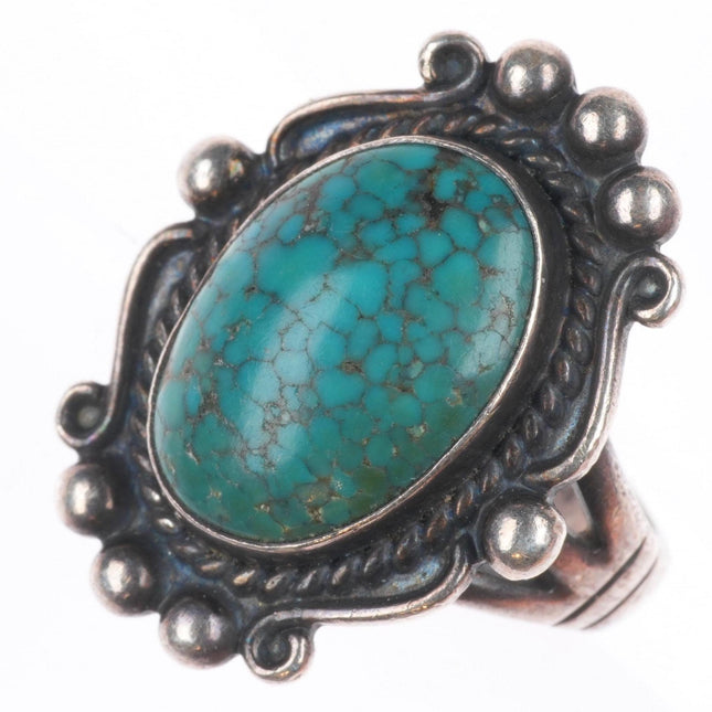 sz6.5 1950's Navajo sterling silver spiderweb turquoise ring
