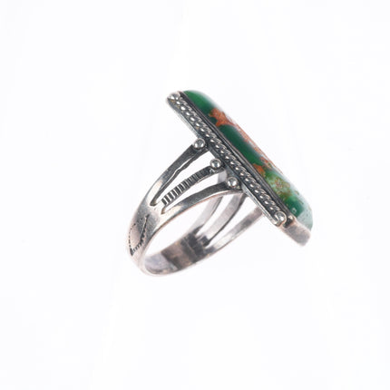 sz6 1930's Navajo Ingot silver Cerrillos turquoise long ring rope bezel