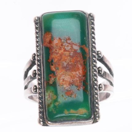 sz6 1930's Navajo Ingot silver Cerrillos turquoise long ring rope bezel