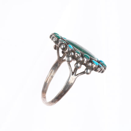 sz11.25 c1930's Navajo greasy green turquoise sterling silver cluster ring
