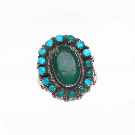 sz11.25 c1930's Navajo greasy green turquoise sterling silver cluster ring