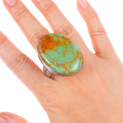 sz14 Big vintage Navajo sterling silver ceremonial Kingman turquoise ring