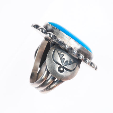 sz7 Paul Livingston Navajo sterling silver turquoise ring with beaded bezel