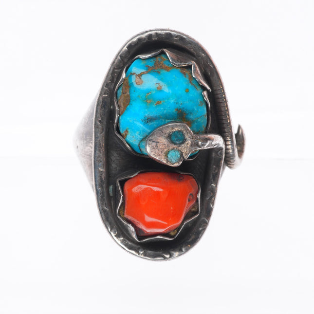 sz10.5 Vintage Effie Calavaza sterling silver turquoise/coral men's snake ring
