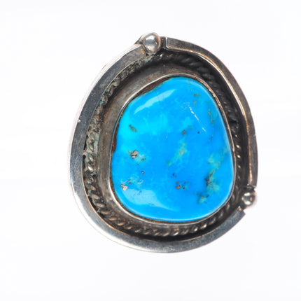 sz7.5 big Vintage Navajo sterling silver turquoise ring rope bezel