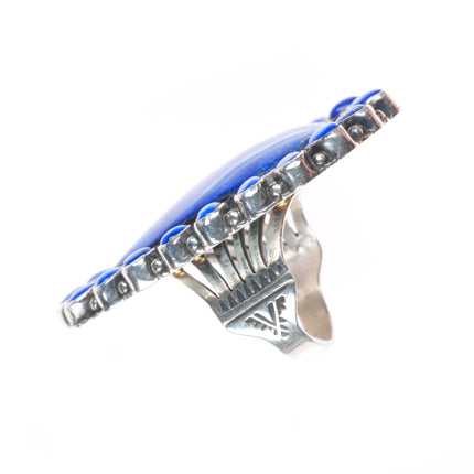 sz9 Huge Lorenzo James Navajo sterling silver lapis lazuli cluster ring
