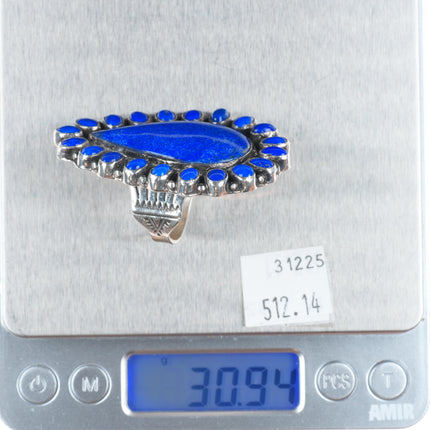 sz9 Huge Lorenzo James Navajo sterling silver lapis lazuli cluster ring
