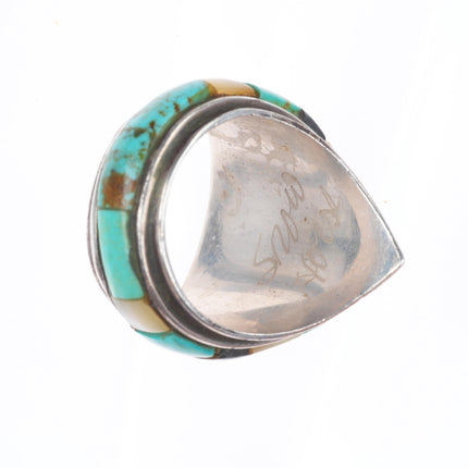 sz11 snow Horse Hopi sterling silver cobblestone corn row turquoise ring