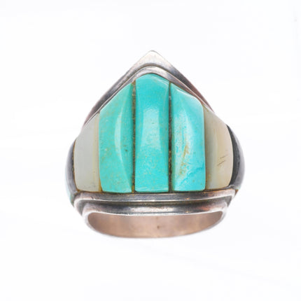 sz11 snow Horse Hopi sterling silver cobblestone corn row turquoise ring