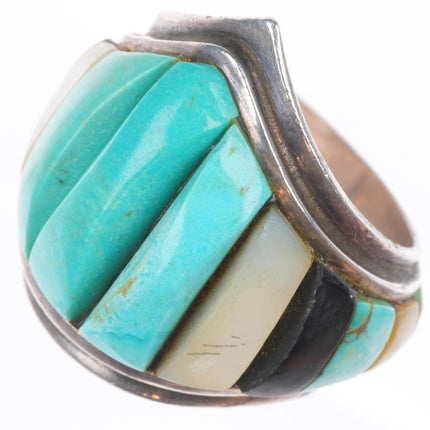 sz11 snow Horse Hopi sterling silver cobblestone corn row turquoise ring