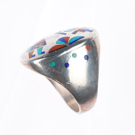 sz12 Peter and Pansy Natachu Zuni big sterling silver inlay rainbow man ring