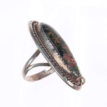 sz8.5 vintage Navajo sterling silver long ring with nice turquoise