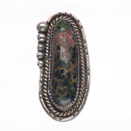 sz8.5 vintage Navajo sterling silver long ring with nice turquoise