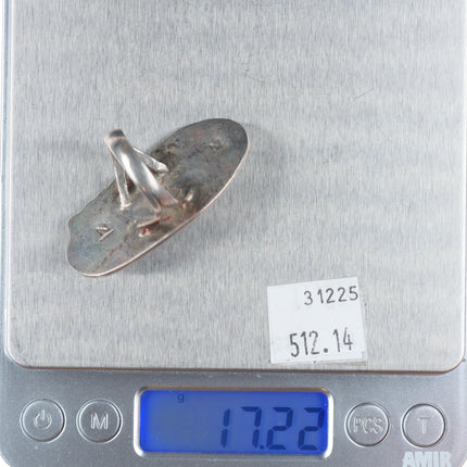 sz8.5 vintage Navajo sterling silver long ring with nice turquoise